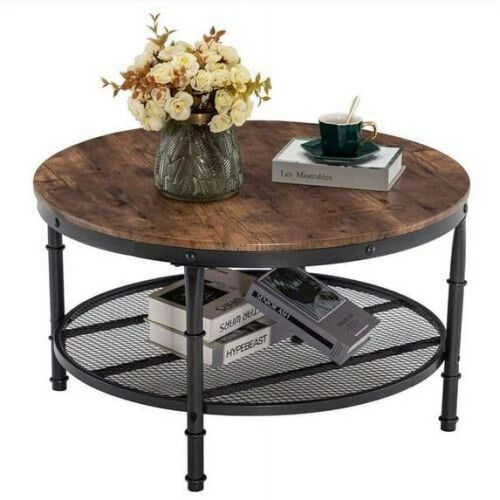 VINGLI 31.5" 2-Tier Wooden Farmhouse Round Coffee Table