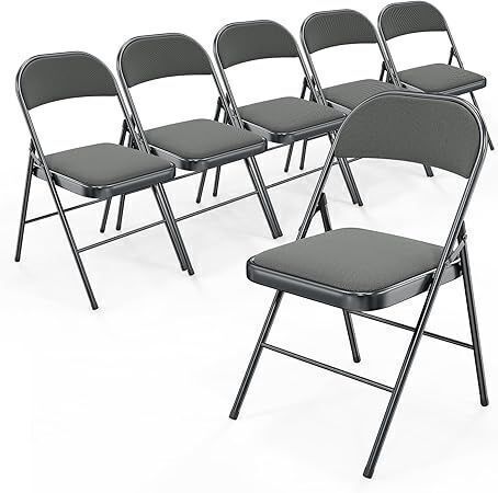 Fabric Padded Folding Chairs, 6 Pack