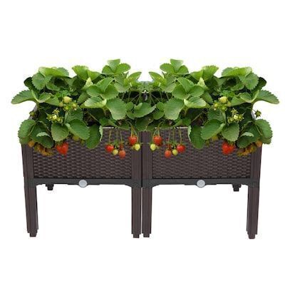 VINGLI 2-pcs Square Raised Garden Bed Self-Watering Plastic Planter