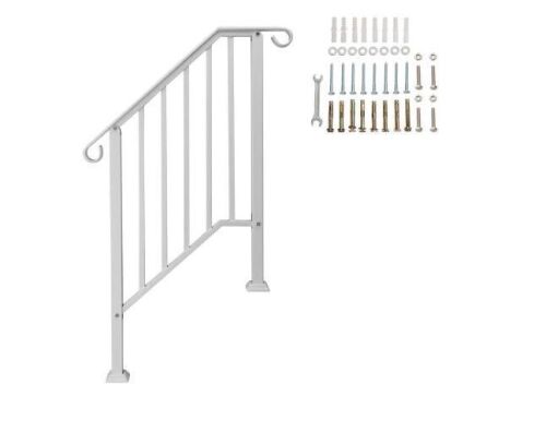 Outdoor White Wrought Iron Handrail, Fits 2-3 Steps