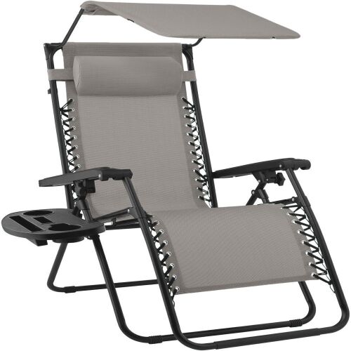30" Wide Folding Zero Gravity Patio Lounge Chair w/Adjustable Canopy Shade