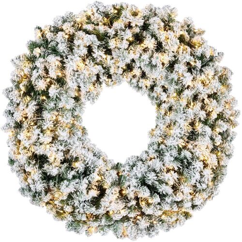 60" Pre-Lit Flocked Artificial Fir Christmas Wreath w/ 2-in-1 LED Lights