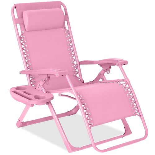 Monochromatic Zero Gravity Patio Chair Recliner w/ Side Tray, Headrest