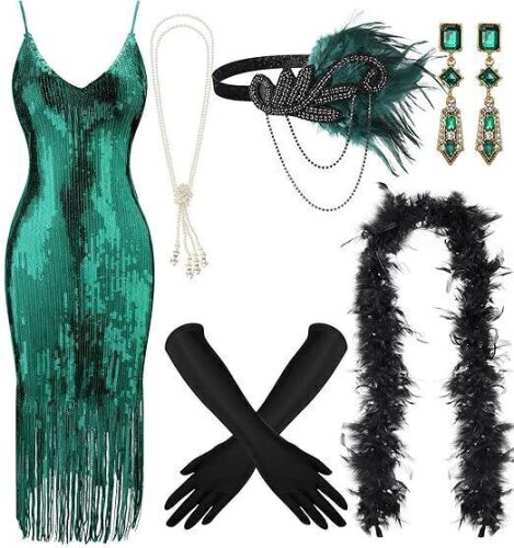 7 Pcs 1920s Women's Flapper Costume, XXL