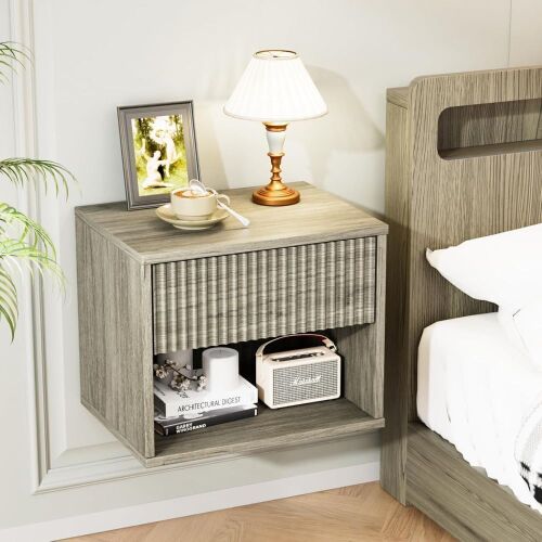 VINGLI Floating Nightstand Gray Fluted