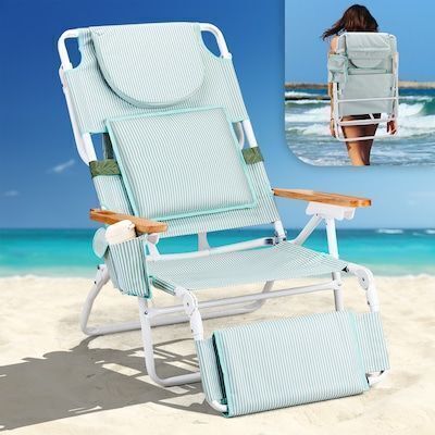 VINGLI Deluxe 3 in 1 Beach Chair/Tanning Chair with Face Hole/Reclining Lounge with Foot Rest Green