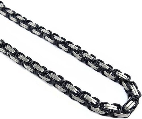 Mechanic Style Stainless Steel Mens Necklace Chain (Silver Black)