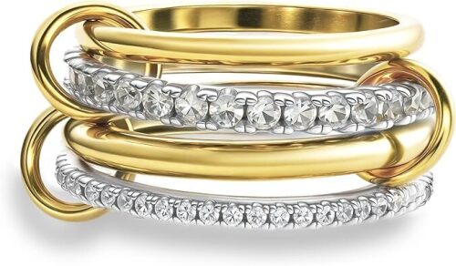Gold Stackable Rings for Women Non Tarnish, 18k Gold Plated Cubic Zirconia Rings, Silver Gold Multi Ring Mixed Metals Stack Rings Set