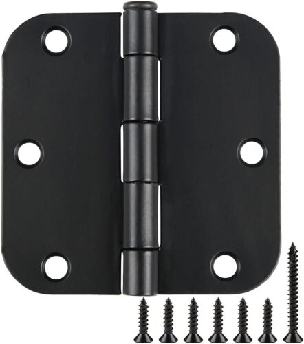 30 Pack Rounded Matte Black Door Hinges 3.5 Inch 5/8" Radius Interior 3 1/2 Inch Flat Iron Bifold Standard Hinge No Squeak Bedroom Indoor for Closet Doors 3 ½" Heavy Duty Hardware Doorway Study Room
