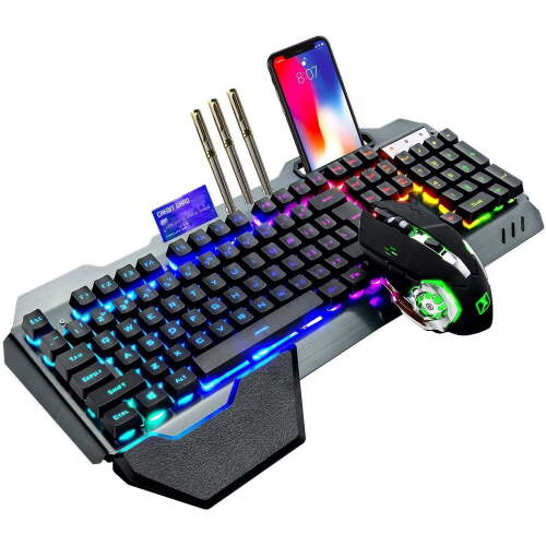 XINMENG Wireless Gaming Keyboard and Mouse, RGB Backlit Rechargeable Keyboard Mouse 5000mAh Battery Metal Panel, Removable Hand Rest Mechanical Feel and 7 Color Gaming Mute Mouse for PC PS4 PS5 Xbox