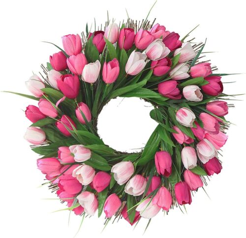 Lifelike Spring Flower Wreath, Easy to Install for Outdoor Decoration of Front Door, Artificial Flower Wreath Water Resistant and Fade Resistant for Home Decoration