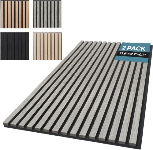 AKUMAX 2 Pack Acoustic Panels,Wood Slat for Wall and Ceiling-Art Acoustic Foam Panels 96x24Inches 3D Wall Panels High Density Sound Dampening Panels (Gray Oak, 2pcs-24in*48in)