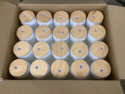 Set of 20 Glass Cups with Wood Lids & Glass Straws, White