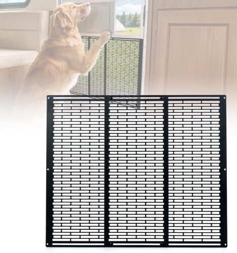 RV Screen Door Protector for Dogs, Heavy Duty Camper Screen Door Guard w/Screw Mount Powder-Coated Pet-Resistant Mesh Prevents Dog Scratching, Ventilated Screen Protector for RV Entry Doors
