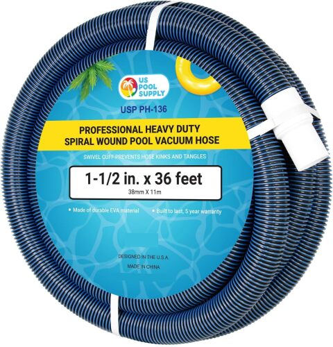 U.S. Pool Supply Pool Vacuum Hose - 1-1/2" x 36' Professional Heavy Duty Pool Hose for Inground, Spiral Wound with Kink-Free Swivel Cuff - Connect to Vacuum Heads, Skimmer, Cleaner, Filter Pump Inlet