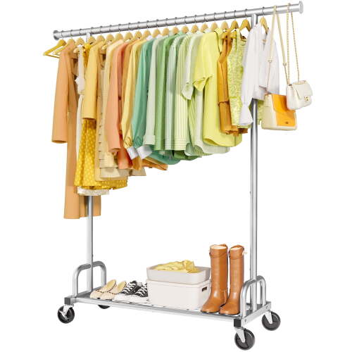 Sakugi Clothes Rack with Lockable Wheels, Large-Capacity Metal Clothing Rack for Hanging Clothes, Space-Saving Garment Organizer for Bedroom, Laundry Room
