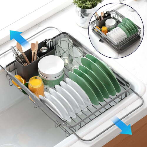 Kitsure Dish Drying Rack for Kitchen Counter, Stainless Steel Sink Organization and Storage Essentials with Cutlery Holder, Home and Appartment Decor