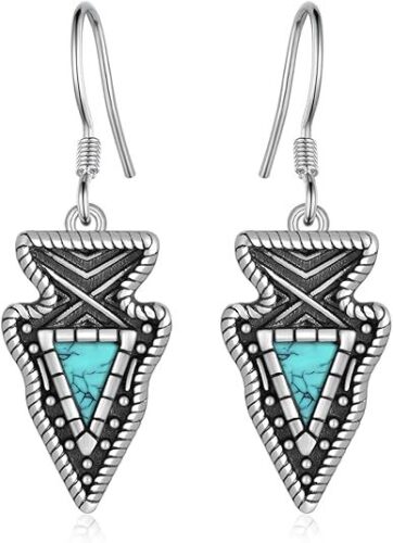 Western Turquoise Earrings for Women 925 Sterling Silver Native American Arrowhead Earrings Bohemian Turquoise Jewelry Gifts for Women