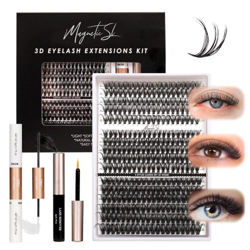 DIY Lash Extensions Kit 320pcs Individual Lashes Clusters 30D 40D 60D Eyelash Extension Kit with Applicator and Lash Bond&Seal, Lash Remover For False Eyelash Mix 11-20mm (30D+40D+60D KIT)