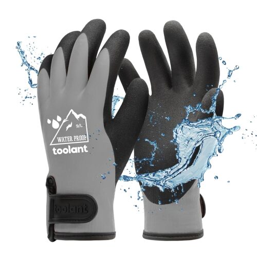 toolant 100% Waterproof Gloves for Men and Women, Winter Work Gloves for Cold Weather, Touchsreen, Thermal Insulated Freezer Gloves, With Grip, Grey