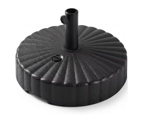 Fillable Plastic Patio Umbrella Base Stand Pole Holder w/ Adjustment Knob Scallop Pattern - Black