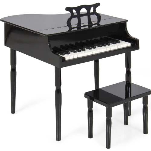Kids Mini Wooden Grand Piano w/ Lid, Bench, Music Rack, Song Book, Stickers