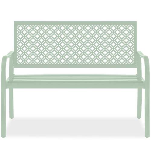 Indoor Outdoor Steel Bench w/ Geometric Backrest, Foot Levelers