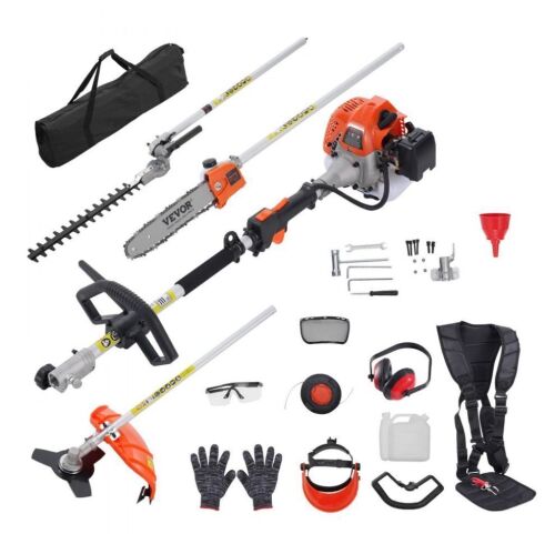 VEVOR 26CC 5-in-1 Multi-Functional Trimming Tools, Gas Hedge Trimmer, Weed Eater, String Trimmer, Edger, Pole Saw Chainsaw Pruner with Extension Pole