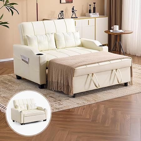 VINGLI Beige Futon Sofa Bed Convertible Loveseat Sleeper Couch