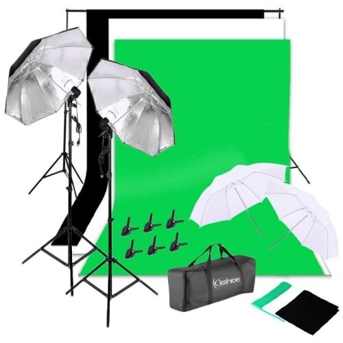 Photo Studio Lighting Photography Backdrop Stand Muslin Light Kit Umbrella Set