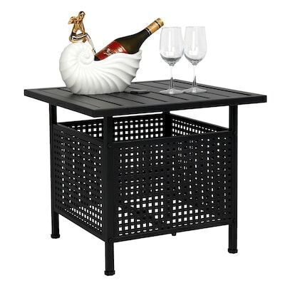 VINGLI 22W x 19H Outdoor Metal Side Table with Umbrella Hole