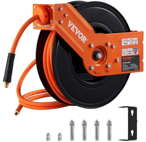 VEVOR Retractable Air Hose Reel, 3/8 IN x 50 FT Hybrid Air Hose Max 300PSI