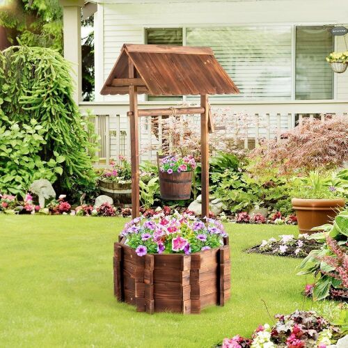 VINGLI Wooden Wishing Well Outdoor Planter
