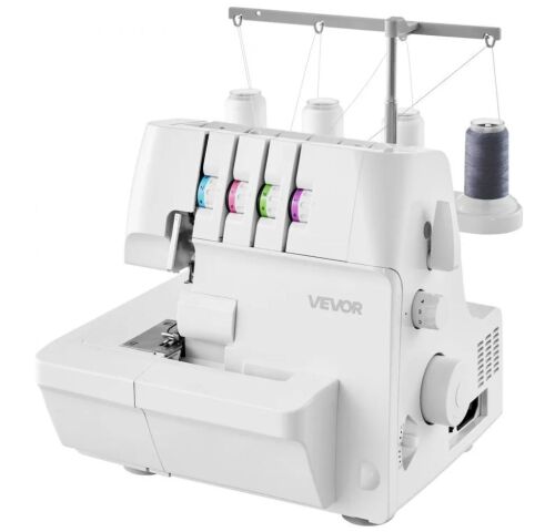 VEVOR Serger Overlock Sewing Machine, 1250 Stitches Per Minute, 2-3-4 Thread Capability, 0.7-2 Adjustable Differential Feed, with Free Arm and LED Light