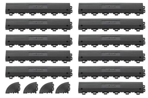Lot of (3) VEVOR Transition Edge Kit, 11-Piece, Durable PP Interlocking Modular Garage Floor Edging, Easy Installation, Edge Protection for Wet Area Restaurant, Only Compatible with VEVOR Drainage Mats, Black