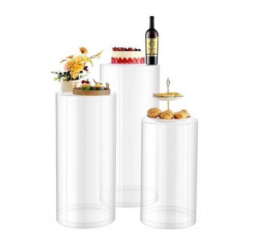 VEVOR 3PCS 23.62/29.53/35.43 inch Round Clear Pedestal Stand with Transparent Acrylic Lid