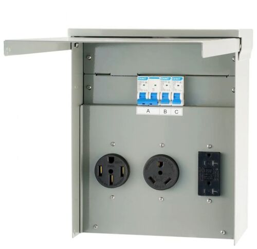 VEVOR Temporary Power Outlet Panel, 125/250V, 20/30/50 Amp Receptacle Installed, NEMA 14-50R / NEMA TT-30R / 15A GFCI