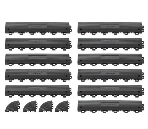 VEVOR Transition Edge Kit, 11-Piece, Durable PP Interlocking Modular Garage Floor Edging, Easy Installation, Edge Protection for Wet Area Restaurant, Only Compatible with VEVOR Drainage Mats, Black