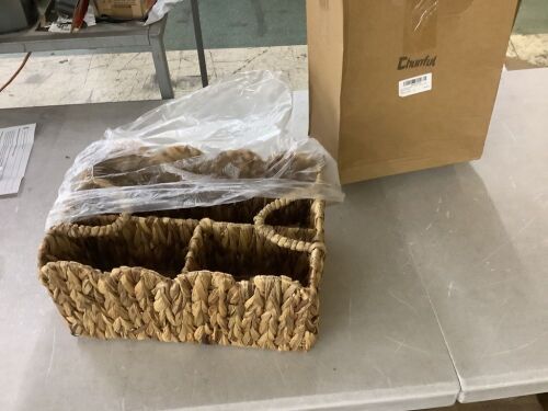 Wicker Diaper Caddy Organizer Scalloped Edge Rattan Basket with Dividers 9.5 x 13.5 x 7 Inch