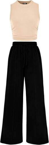 Lot of (3) Ribbed Sleeveless Tank Top & Wide Leg Pants Lounge Set, XL