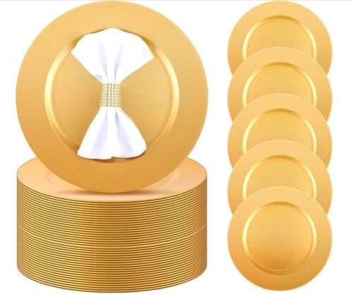 50 Plastic Plate Chargers, Gold