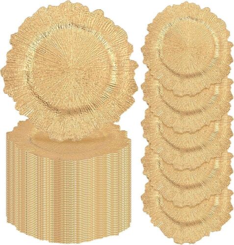 100 Pcs Gold Plastic Charger Plates