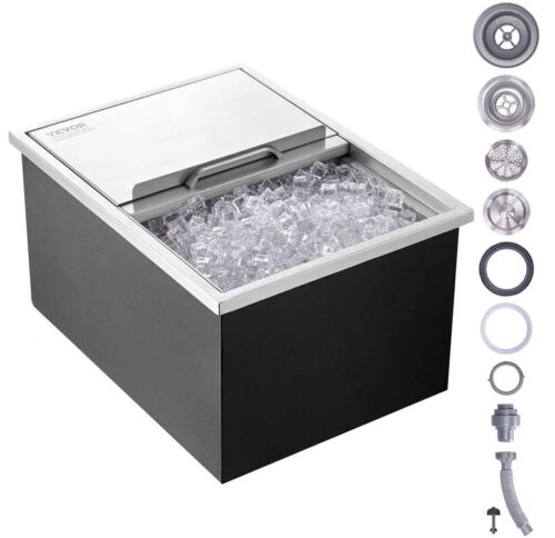 VEVOR Stainless Steel Drop in Ice Chest with Sliding Cover, 24"L x 18"W x 13"H , 40.9 qt