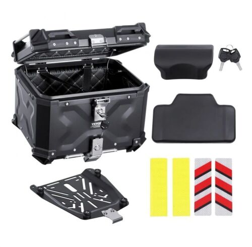 VEVOR Universal Aluminum Alloy Motorcycle Top Case with Leather Lining, 55L