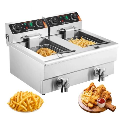 VEVOR Commercial Dual Tank 3000W Electric Countertop Fryer, 11.6Qt Baskets