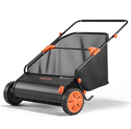 VEVOR Push Lawn Sweeper, 30 in Leaf & Grass Collector with 12 cu. ft. Hopper Bag, Adjustable Brush Height & Spinning Brushes
