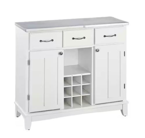 Homestyles White and Stainless Steel Buffet with Wine Storage