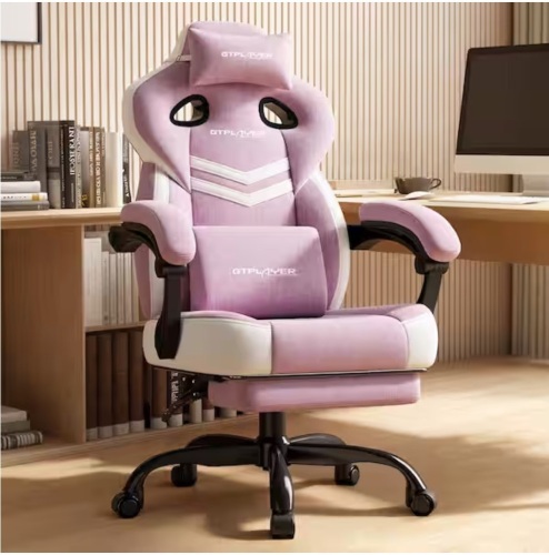ComHoma Big and Tall Gaming Chair Comfort Fabric Computer Chair 360°-Swivel Reclining Seat,Pink