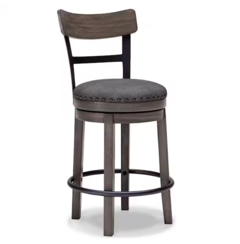 Signature Design by Ashley Caitbrook 24 in. Gray Low Back Wood Bar Stool Upholstered Stool with Polyester Seat