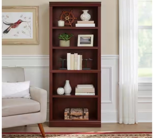 StyleWell 71 in. Dark Brown Wood 5-Shelf Classic Bookcase with Adjustable Shelves